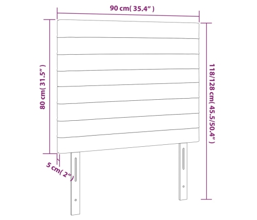 Cabecero con luces LED tela gris taupe 90x5x118/128 cm