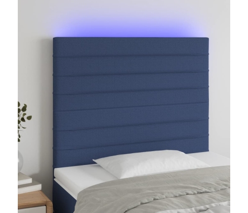 vidaXL Cabecero con luces LED tela azul 90x5x118/128 cm