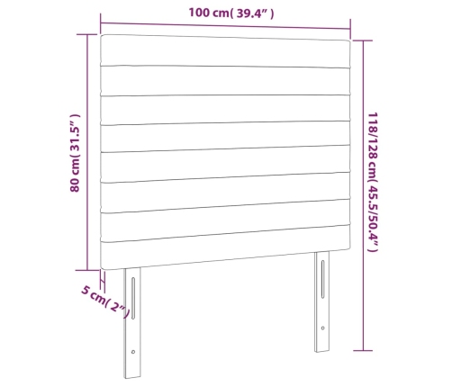 Cabecero con luces LED tela gris taupe 100x5x118/128 cm