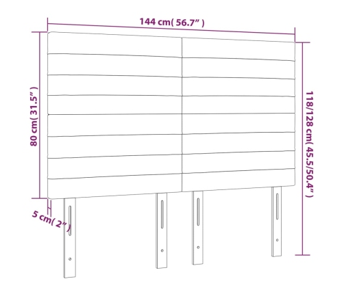 Cabecero con luces LED tela gris claro 144x5x118/128 cm