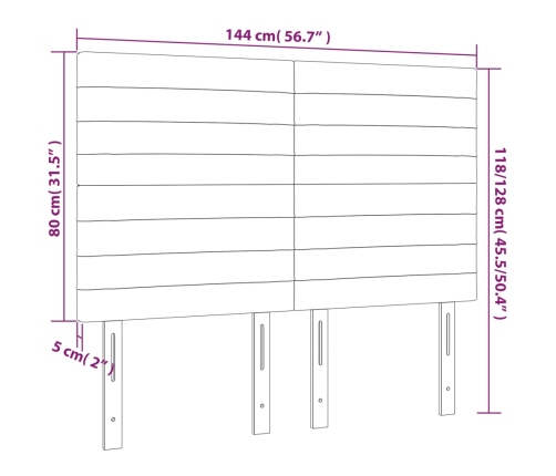 Cabecero con luces LED tela gris taupe 144x5x118/128 cm