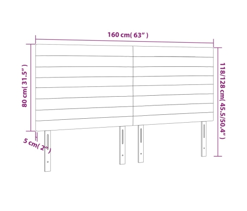 Cabecero con luces LED tela gris taupe 160x5x118/128 cm