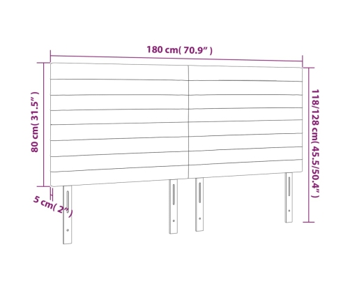 Cabecero con luces LED tela gris oscuro 180x5x118/128 cm