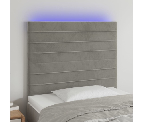 Cabecero con luces LED terciopelo gris claro 80x5x118/128 cm