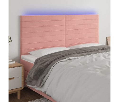 vidaXL Cabecero con luces LED terciopelo rosa 160x5x118/128 cm