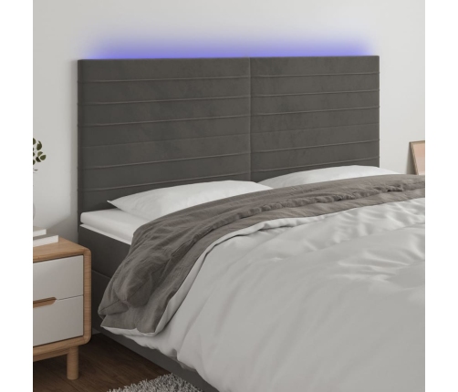 Cabecero con luces LED terciopelo gris oscuro 180x5x118/128 cm