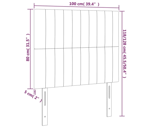 Cabecero con luces LED tela gris claro 100x5x118/128 cm