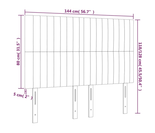 Cabecero con luces LED tela gris claro 144x5x118/128 cm