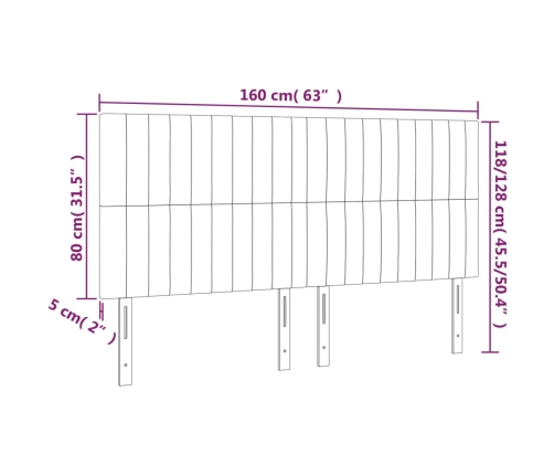 Cabecero con luces LED tela gris claro 160x5x118/128 cm