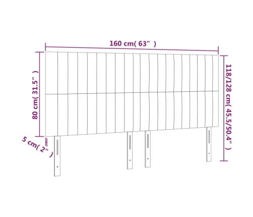 Cabecero con luces LED tela gris oscuro 160x5x118/128 cm