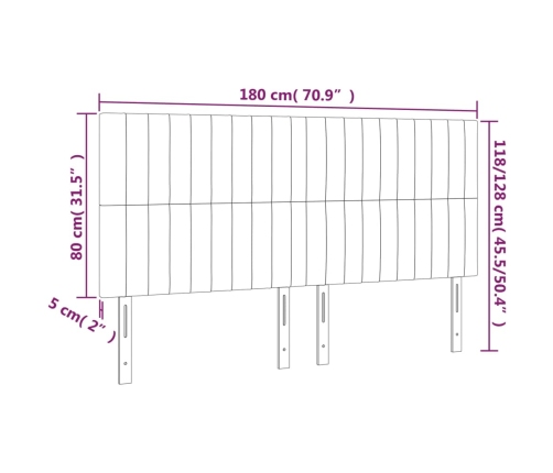 Cabecero con luces LED tela gris claro 180x5x118/128 cm