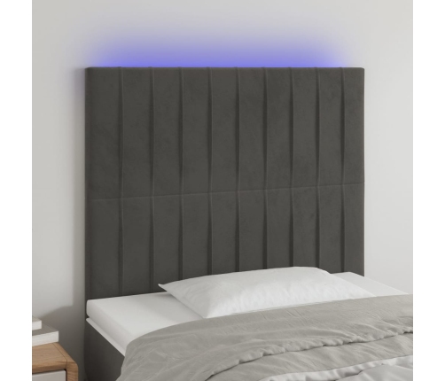 Cabecero con luces LED terciopelo gris oscuro 80x5x118/128 cm