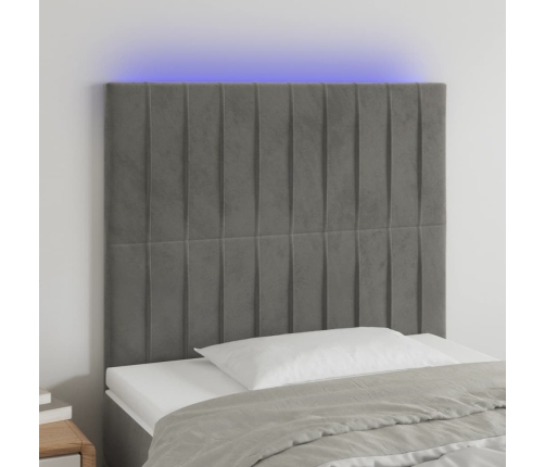 Cabecero con luces LED terciopelo gris claro 90x5x118/128 cm