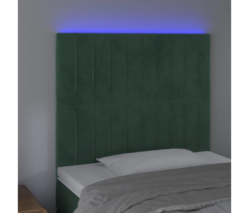 Cabecero con luces LED terciopelo verde oscuro 90x5x118/128 cm