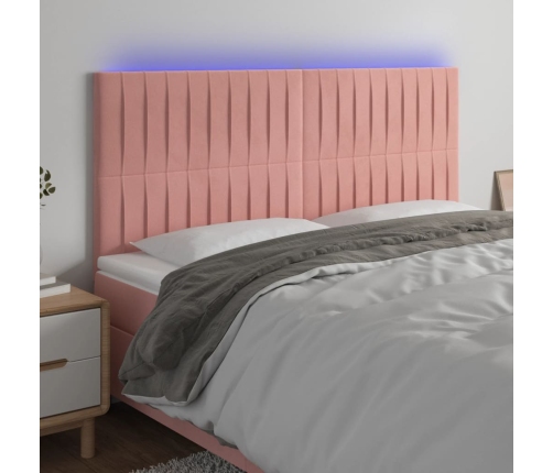 Cabecero con luces LED terciopelo rosa 160x5x118/128 cm