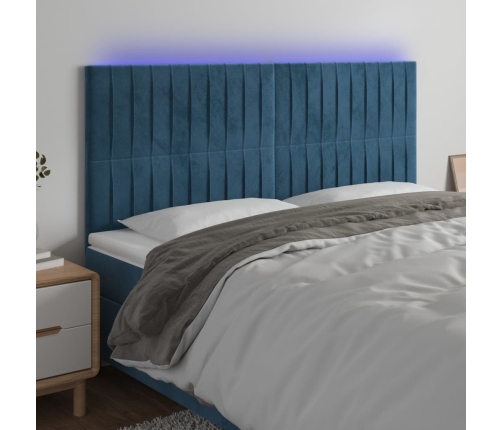 Cabecero con luces LED terciopelo azul oscuro 180x5x118/128 cm