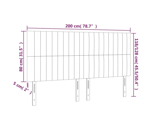 Cabecero con luces LED terciopelo gris claro 200x5x118/128 cm