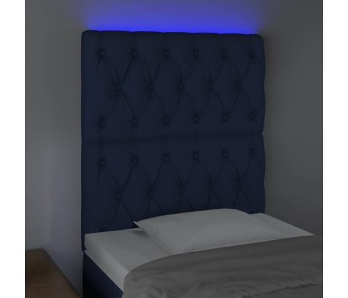 Cabecero con luces LED tela azul 80x7x118/128 cm