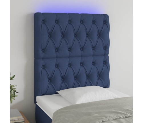 Cabecero con luces LED tela azul 80x7x118/128 cm