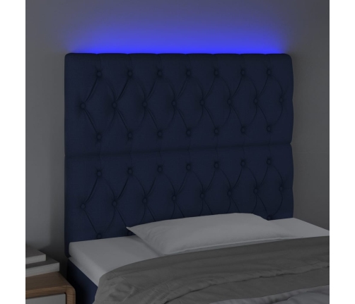 Cabecero con luces LED tela azul 90x7x118/128 cm