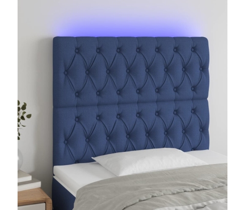 Cabecero con luces LED tela azul 90x7x118/128 cm