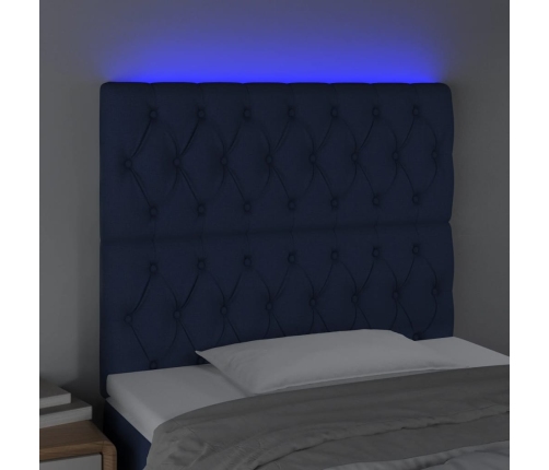 Cabecero con luces LED tela azul 100x7x118/128 cm