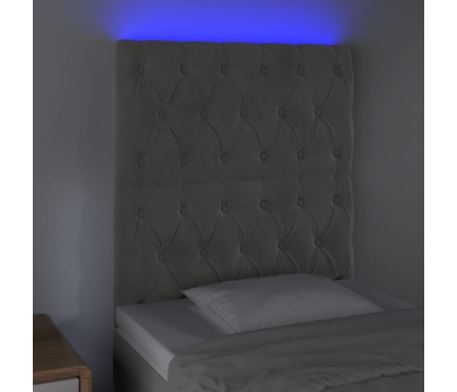 Cabecero con luces LED terciopelo gris claro 80x7x118/128 cm