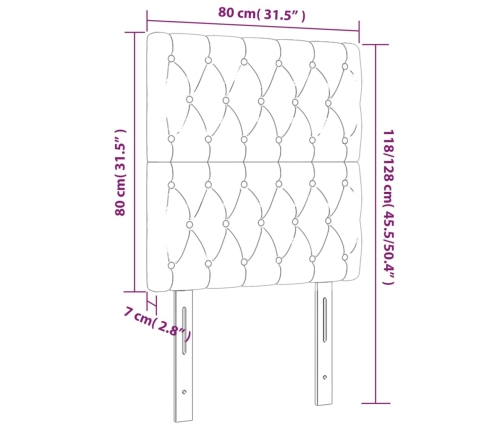 Cabecero con luces LED terciopelo gris claro 80x7x118/128 cm