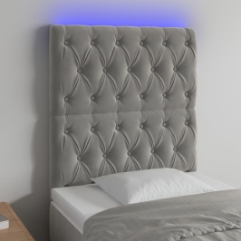 Cabecero con luces LED terciopelo gris claro 80x7x118/128 cm