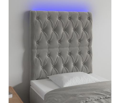 Cabecero con luces LED terciopelo gris claro 80x7x118/128 cm