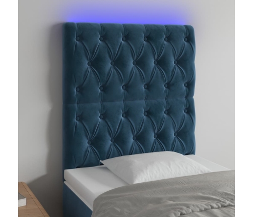 Cabecero con luces LED terciopelo azul oscuro 80x7x118/128 cm