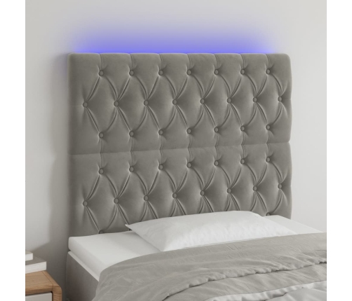 Cabecero con luces LED terciopelo gris claro 90x7x118/128 cm