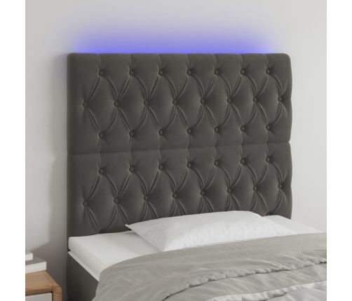 Cabecero con luces LED terciopelo gris oscuro 90x7x118/128 cm