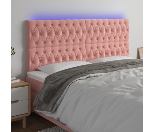 Cabecero con luces LED terciopelo rosa 180x7x118/128 cm