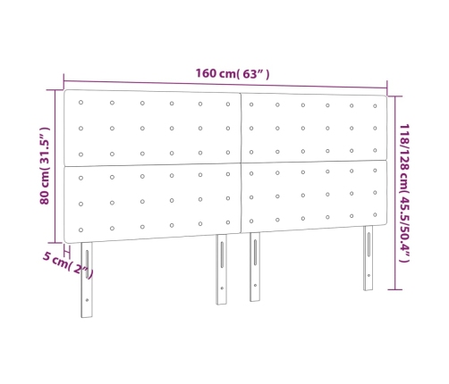 Cabecero con luces LED tela gris taupe 160x5x118/128 cm