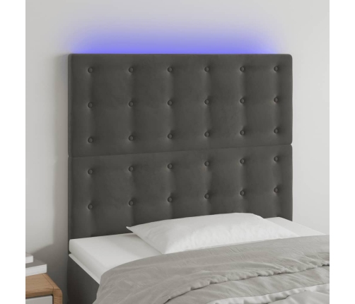 Cabecero con luces LED terciopelo gris oscuro 80x5x118/128 cm