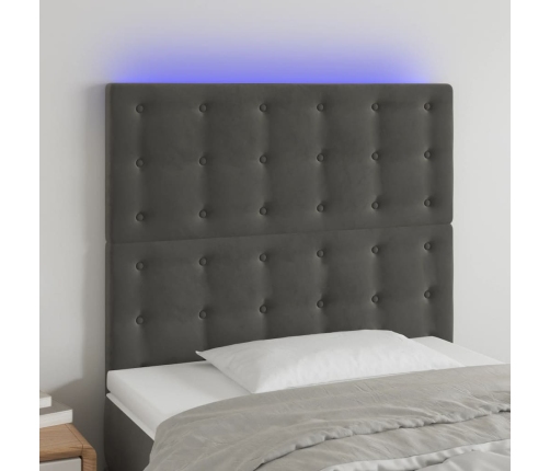 Cabecero con luces LED terciopelo gris oscuro 90x5x118/128 cm