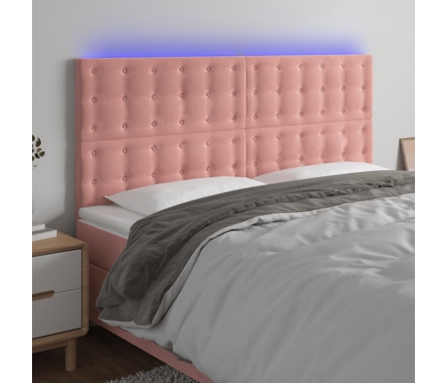 Cabecero con luces LED terciopelo rosa 160x5x118/128 cm