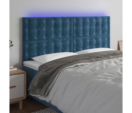 Cabecero con luces LED terciopelo azul oscuro 180x5x118/128 cm