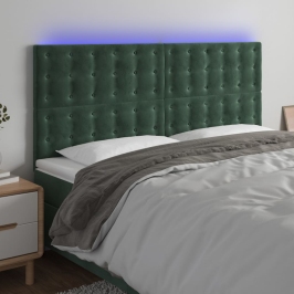 Cabecero con luces LED terciopelo verde oscuro 200x5x118/128 cm