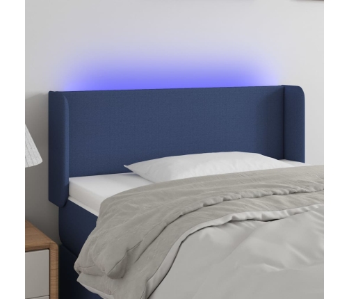 Cabecero con LED de tela azul 83x16x78/88 cm