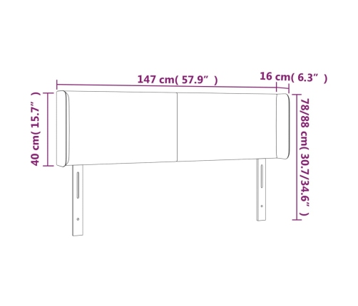 Cabecero con LED de tela crema 147x16x78/88 cm