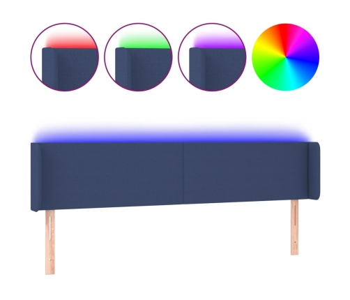 Cabecero con LED de tela azul 183x16x78/88 cm