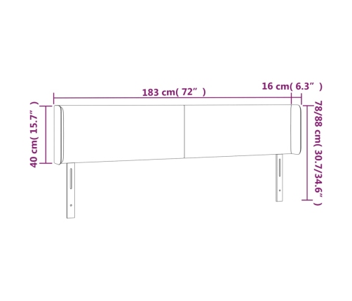 Cabecero con LED de tela azul 183x16x78/88 cm