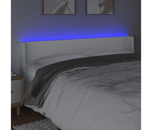 vidaXL Cabecero con LED cuero sintético blanco 163x16x78/88 cm