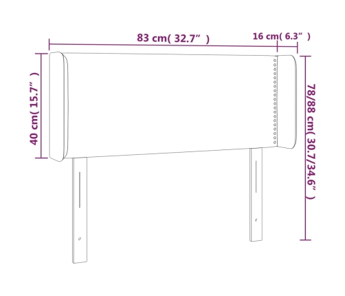 Cabecero con LED de tela negro 83x16x78/88 cm