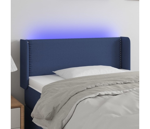 Cabecero con LED de tela azul 93x16x78/88 cm