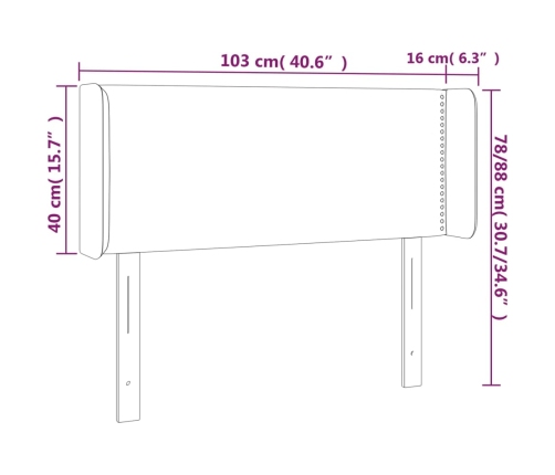 Cabecero con LED de tela gris claro 103x16x78/88 cm