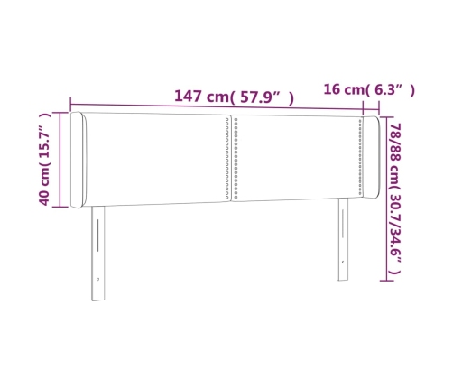 Cabecero con LED de tela crema 147x16x78/88 cm