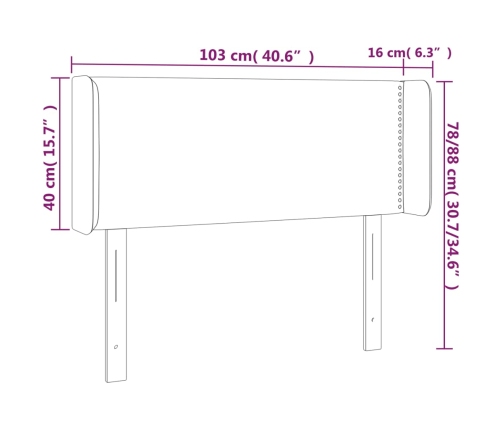 Cabecero con LED de terciopelo negro 103x16x78/88 cm